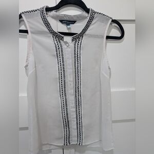 French Connection White and Black Embroidered Blouse
